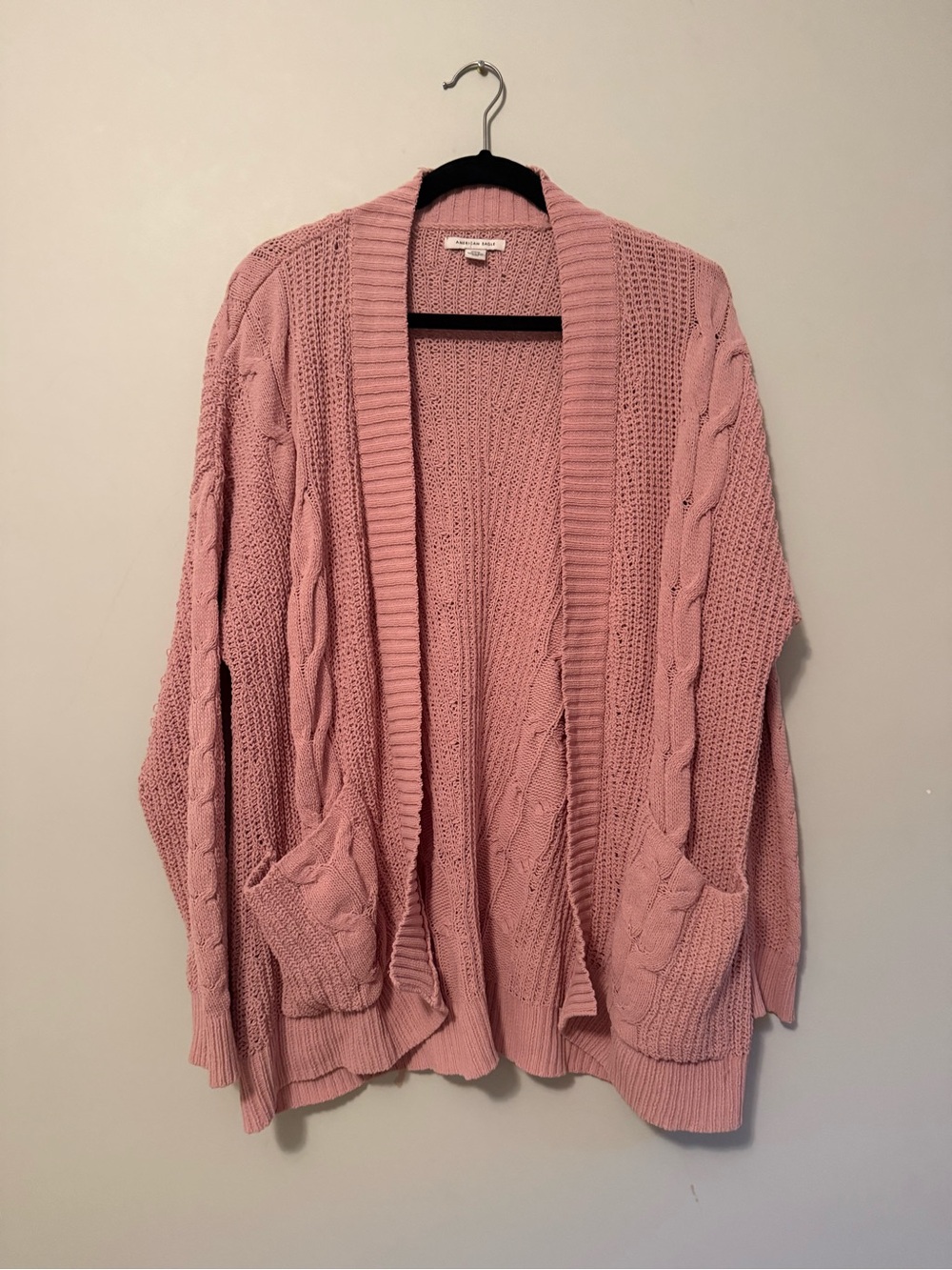 American Eagle Outfitters Pink Cable Knit Open Cardigan